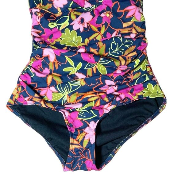 Seekers Australia Fuchsia Blooms Bella Tropical Print One Piece Swimsuit Size 10 - Picture 8 of 13